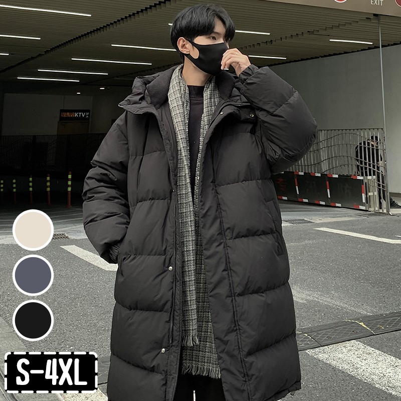 ダウンコート メンズ ロング丈 厚手防寒着 ママコート 大きいサイズ S M L ブラック 秋冬用 帽子付き 体型カバー ゆったり おしゃれ きれいめ 着痩せ 冬服 防寒対策 秋冬コーデ
