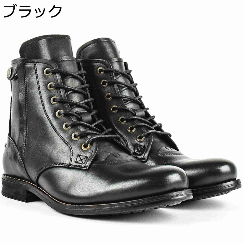 ライダーブーツ ショートブーツ メンズ レースアップ 革 焦がし サイドジップ ワークブーツ 厚底 秋冬 ハイカット 作業靴 砂漠靴 大きい