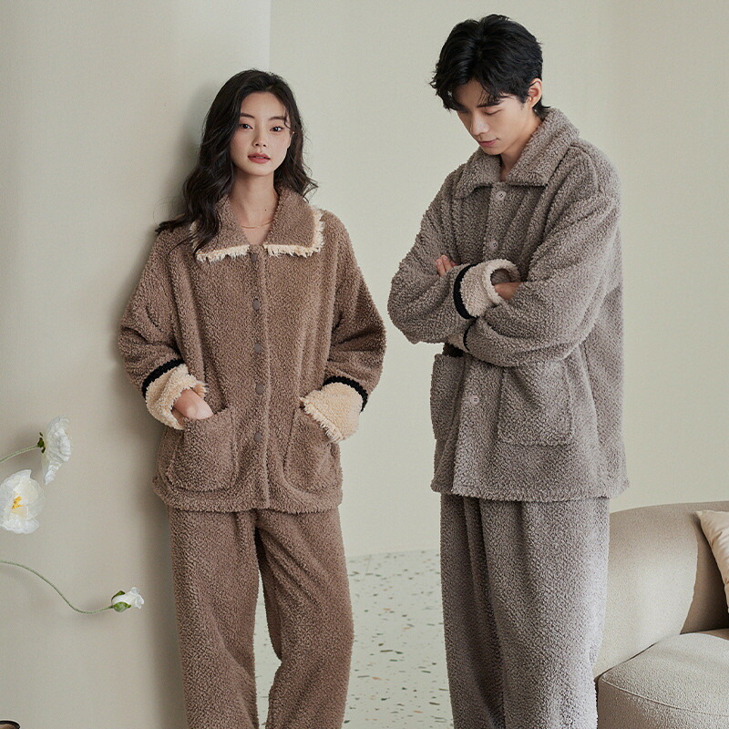 ペアパジャマ もこもこ 冬 男女2着 セット 厚手 防寒 裏起毛 カップル おしゃれ パジャマ 秋冬 高級 ルームウェア ペア 長袖 前開き レディース 夫婦 メンズ 上下セット 秋 結婚祝い プレゼント お祝い お揃い ギフト 記念日 部屋着