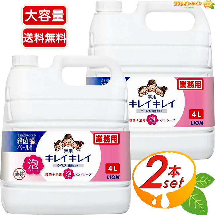 ≪4L×2本セット≫【LION】ライオン キレイキレイ 薬用泡ハンドソープ シトラスフルーティの香り 業務用 特大 詰め替え用 ◇殺菌＋消毒！毎日の手洗いに◇ 泡石鹸 石鹸 洗浄・消毒 殺菌 ウイルス除去 雑菌除去 ウィルス【costco コストコ コストコ通販】★送料無料★