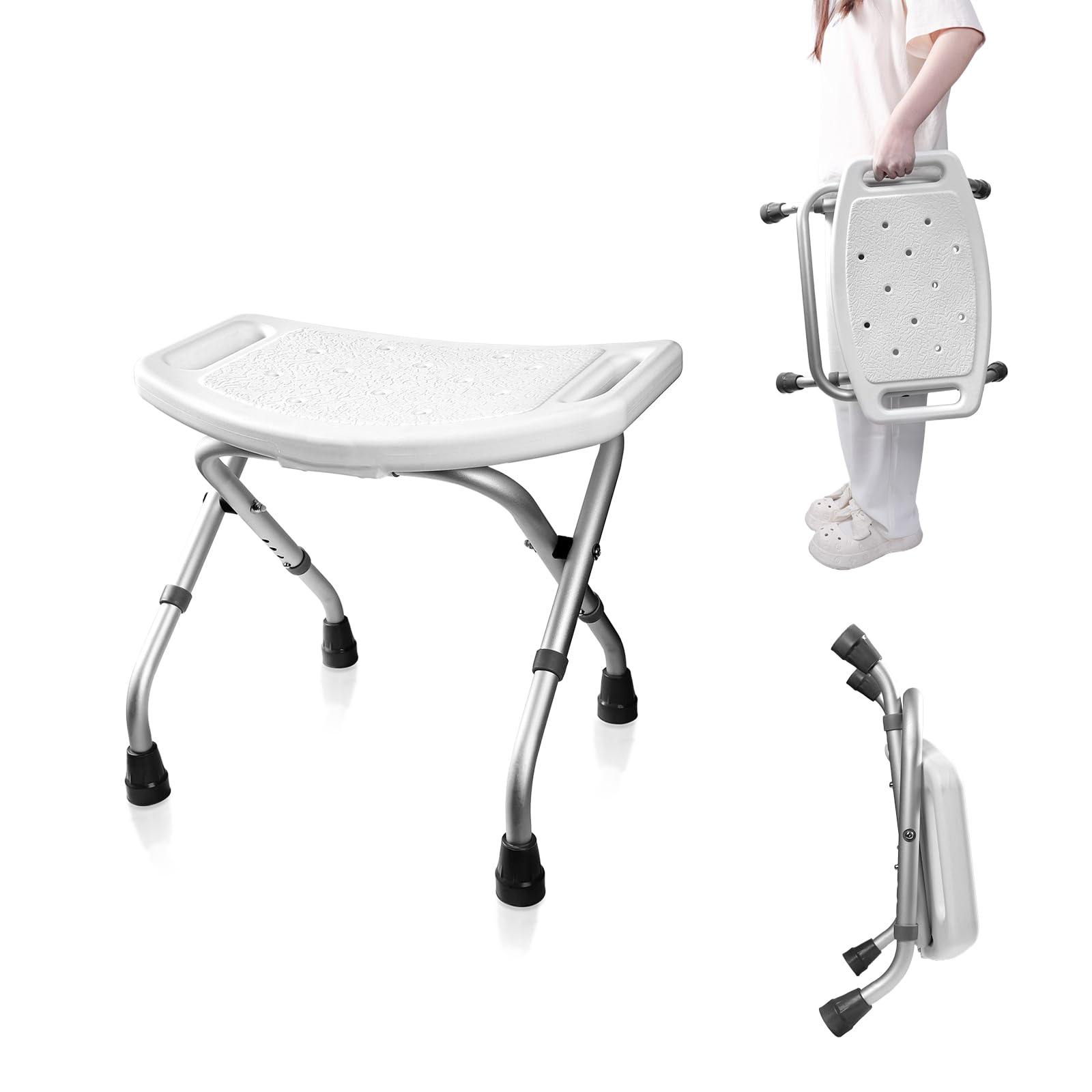 お風呂椅子 シャワーチェア バスチェア 介護用品 折りたたみ 高さ4段階調節 滑り止め足 アルミ合金パイプ 組立簡単 耐荷重120kg 高齢者 妊婦入浴介助 ホワイト (ホワイト, フリーサイズ) 9,206円