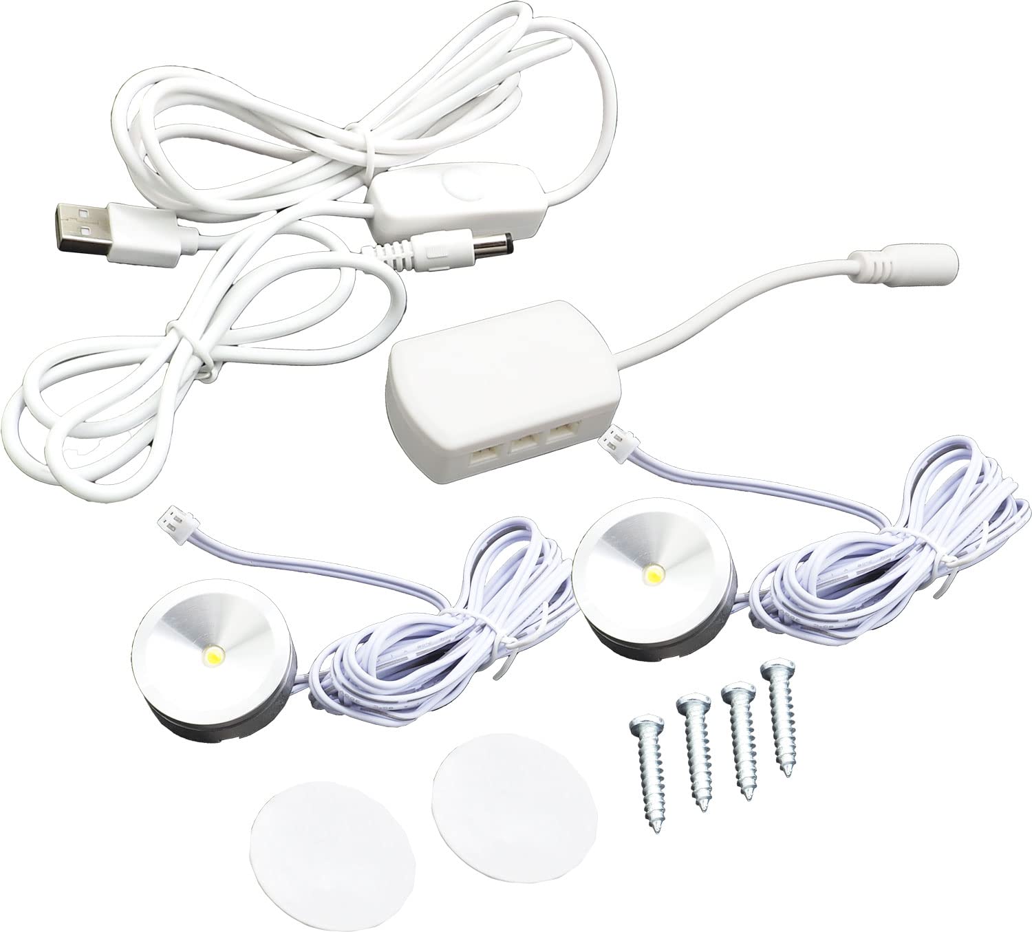 オーディオ愛読者 USB 丸型注目の的 LED 2灯 陳列棚照明装置 うしろ側ともし火 光合わせる(無座標軸調光) 白熱電球色 ウォーム白いこと 全長 しろがね色 3.8m