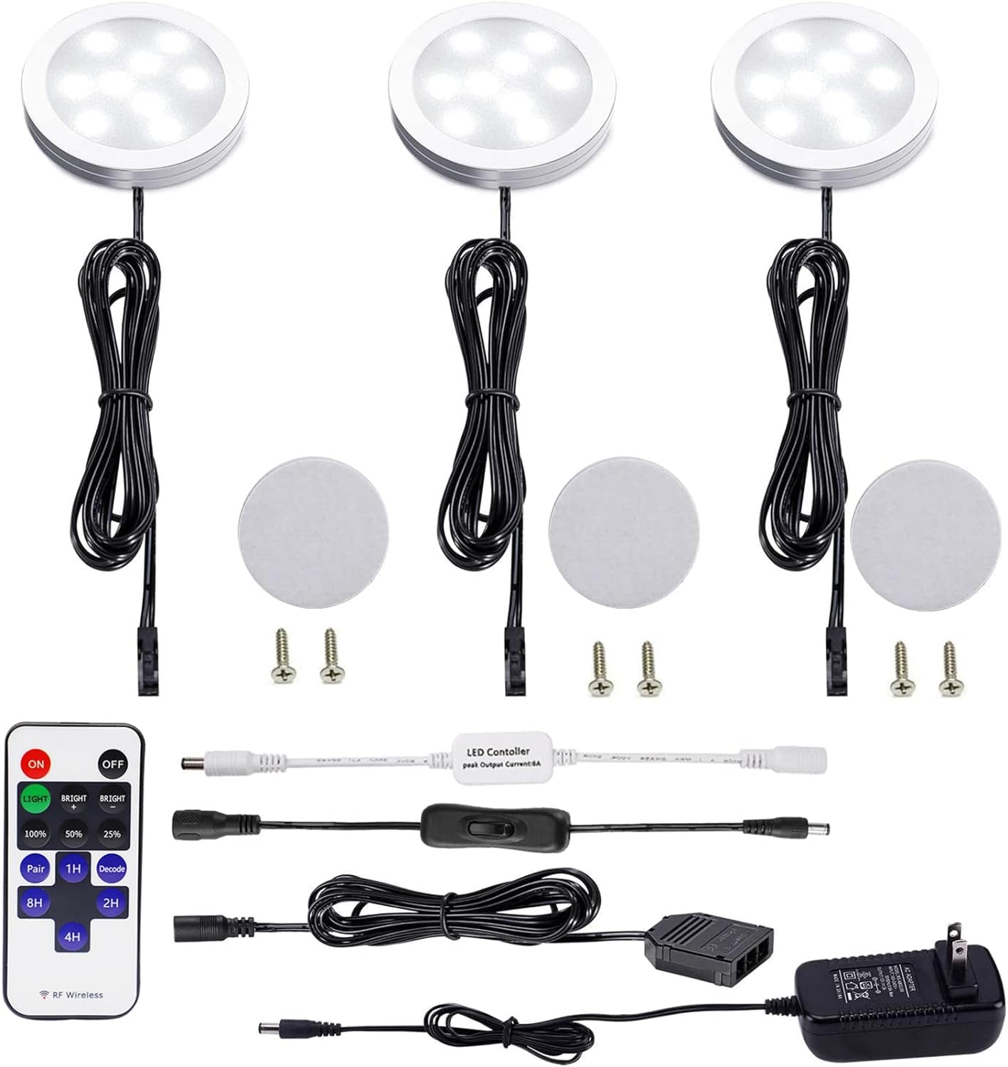 LED キャビネット照明キット 4 パック 14 v パック ライト RF 調光可能なワイヤレス RF リモート コントロールのキッチン、クローゼット、ガンセーフ照明の下
