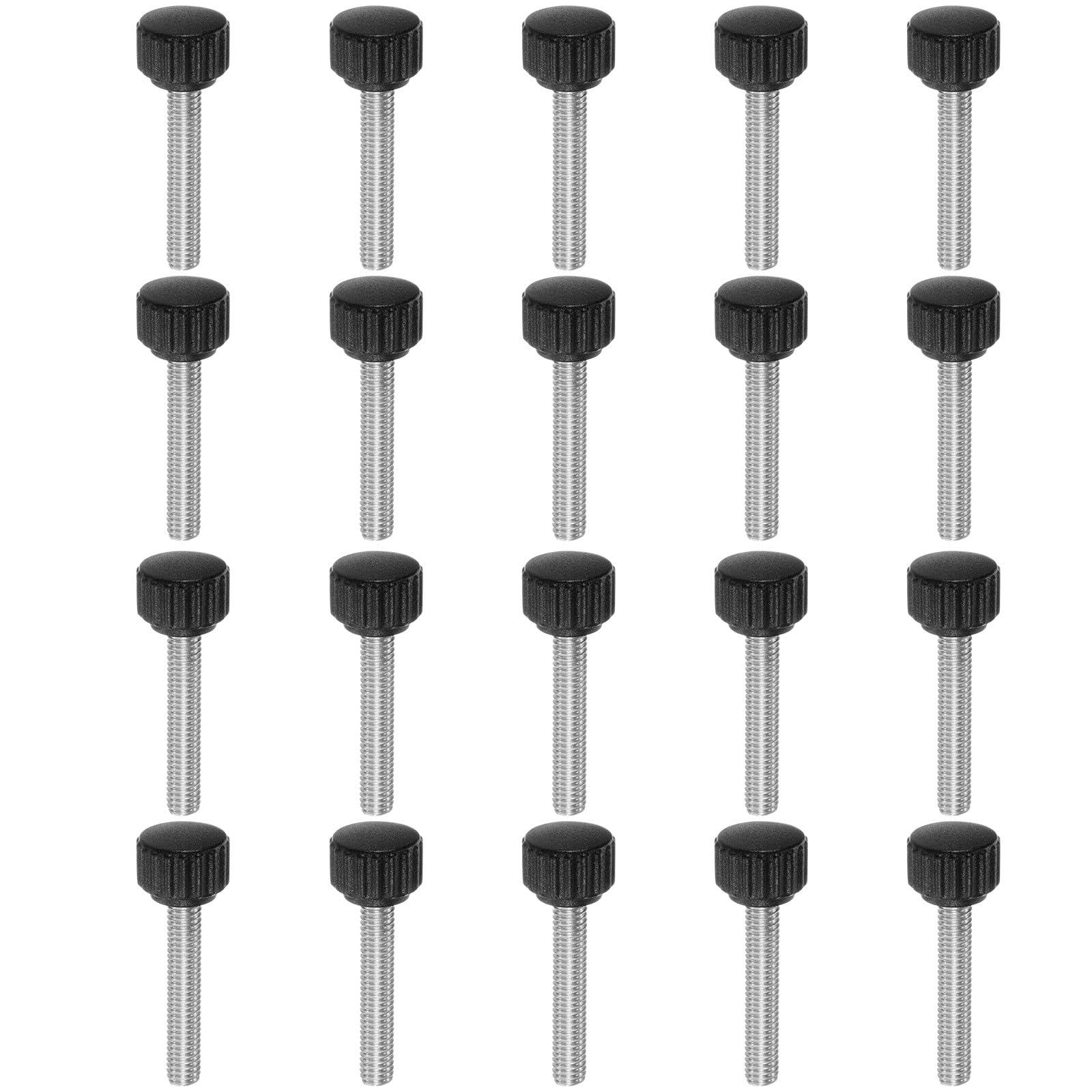 20個 ローレットクランプノブ サムスクリュー M6 x 30mm メトリックオスネジ 16mm 304 ステンレススチールスタッド 手ネジノブ サムスクリューハンドル 黒