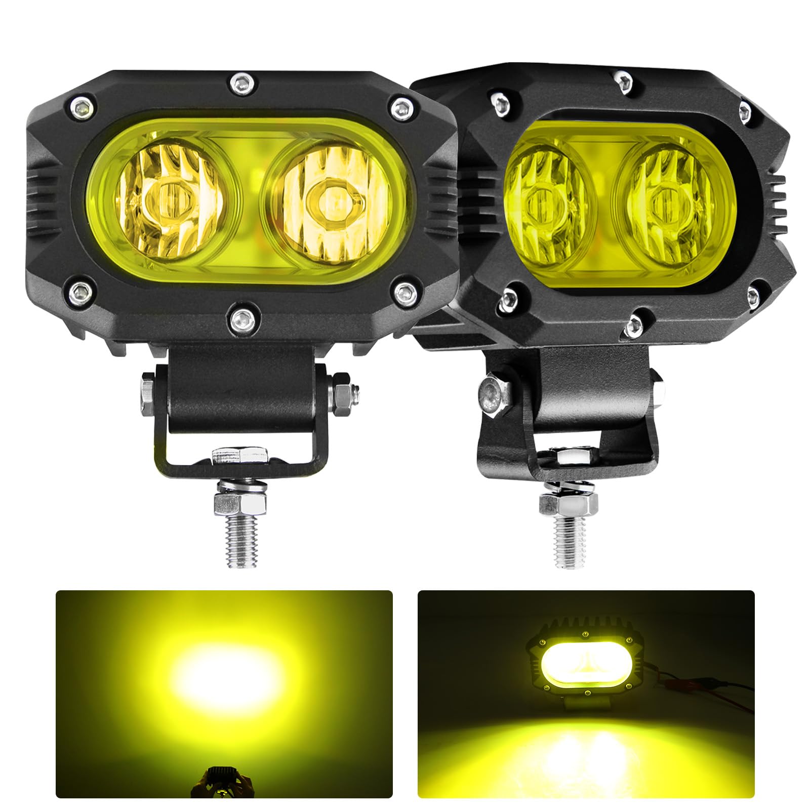 LED作業灯 イエロー LEDフォグランプ 60W 4インチ LED作業灯 12V/24V汎用 IP68防水LED作業灯LEDワークライト 広角 LED補助灯 ジープ/SUV/ATV/トラック各種車に対応汎用車外灯 2個セット