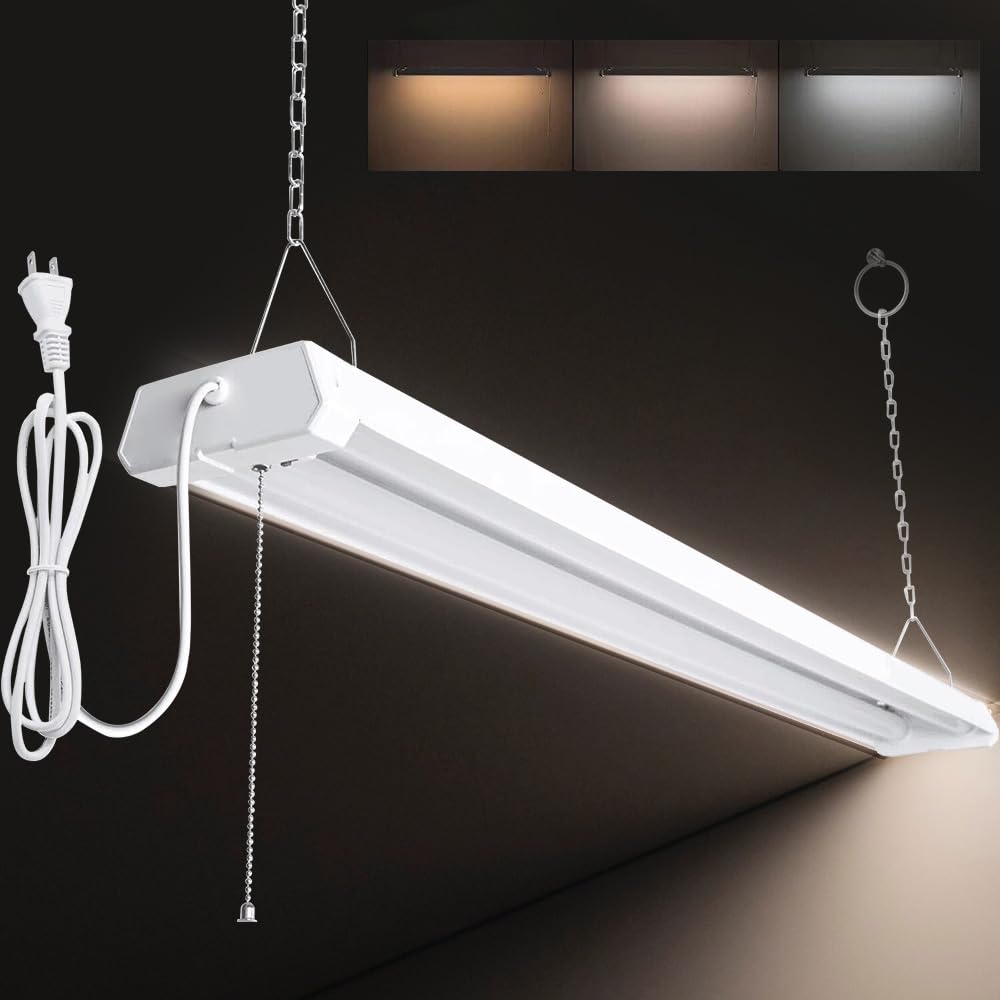 プルスイッチ付き LED ベースライト、3 段階調光、LED 蛍光灯、一体型照明器具、40W 電球 2 個相当、4000lm、36W、高輝度、温白色、昼光色、店舗照明、チェーン吊り下げ