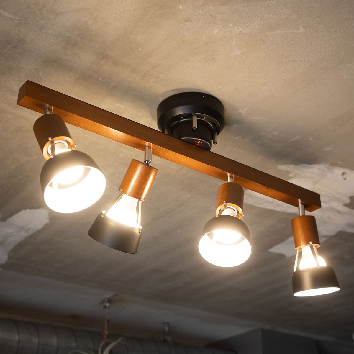 エムール シーリングライト 照明 カフェ風 4灯 ホワイトウォッシュ リモコン付き LED電球対応 角度調節 消灯タイマー 簡単取り付け
