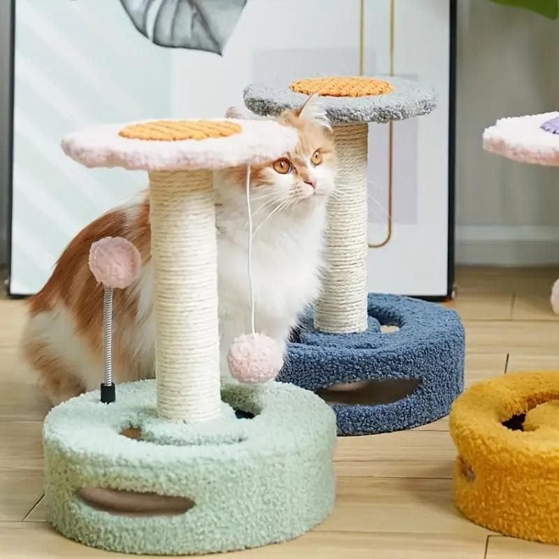 キャットタワー 爪とぎ 猫 おもちゃ ミニサイズ 麻 ボア生地 爪研ぎ 猫タワー 鈴 ポール ボール かわいい 可愛い お花 フラワー バイカラー おしゃれ