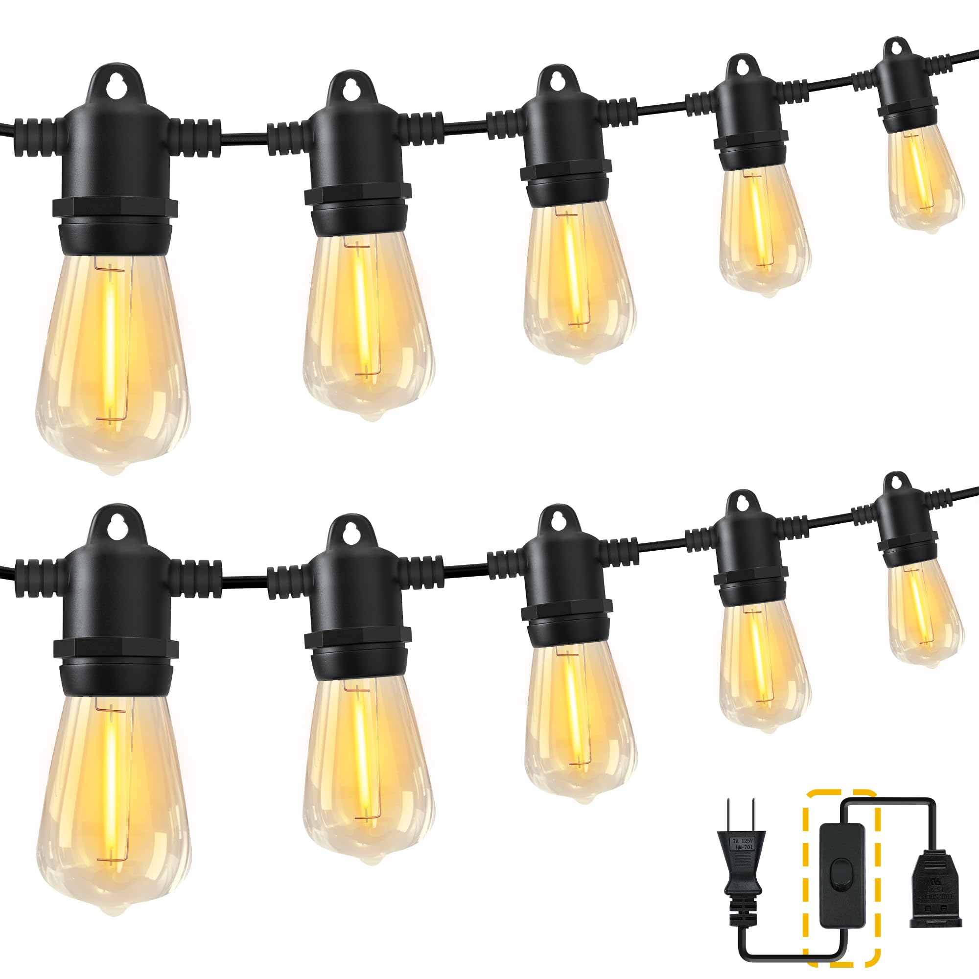 トリングライト 屋外 防水 24m 延長コード スイッチ付き 27個LED電球 電球色 PC素材 破損しにくい E12口金 連結可能 屋内照明 パーティー電飾 ガーデンライト