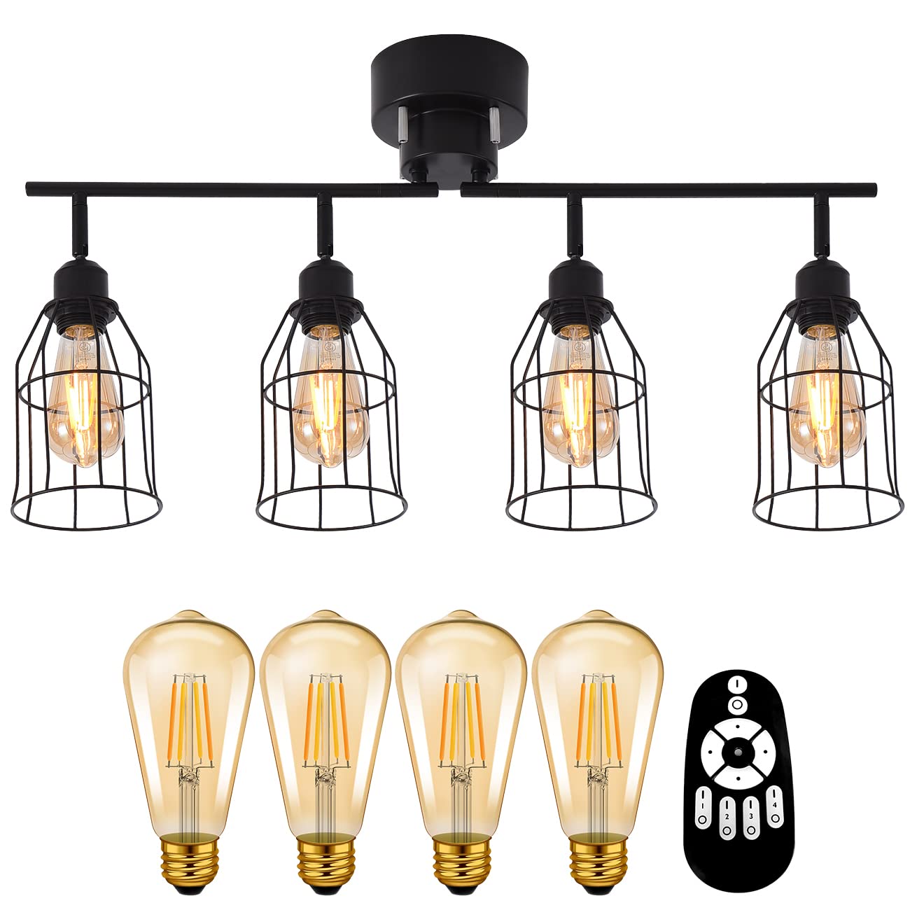 シーリングライト 8畳 スポットライト 4灯 E26口金 消費電力6W（60W形相当）600LM LED電球60w形付き 調光 調色 リビング照明 おしゃれ リモコン付き 省エネ 照明器具 カフェ風 北欧風 折りたたみ式 遠隔操作 照明 間接照明 天井照明 ブラック