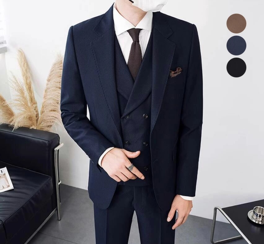 ビジネススーツ スリーピース スーツ 無地 スリムスーツ 結婚式スーツ セットアップ ジャケット+パンツ+ベスト シングルスーツ 3ピーススーツ 通勤 披露宴 成人式 フォーマルスーツ 紳士服｜正申R