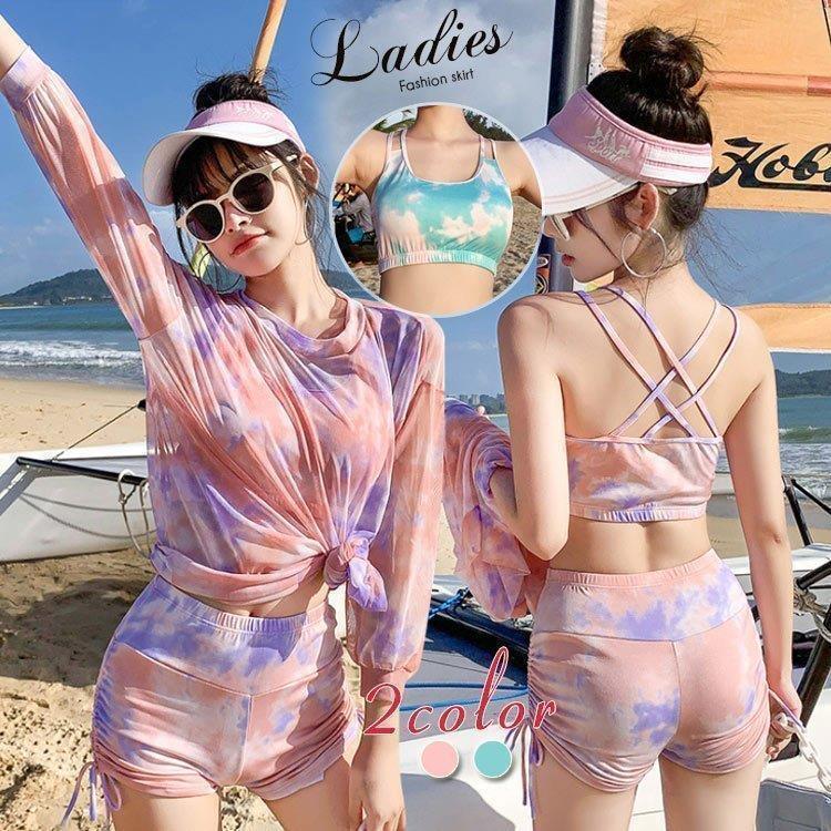 水泳着レディース3点仕かける夏体型押しかぶせる水泳着ロンパース長袖保護すること的惜しみ無い大いさ好いたらしいスイムウェア海水浴場砂浜溜まり場スウィミングプール海 水着-レディースファッション