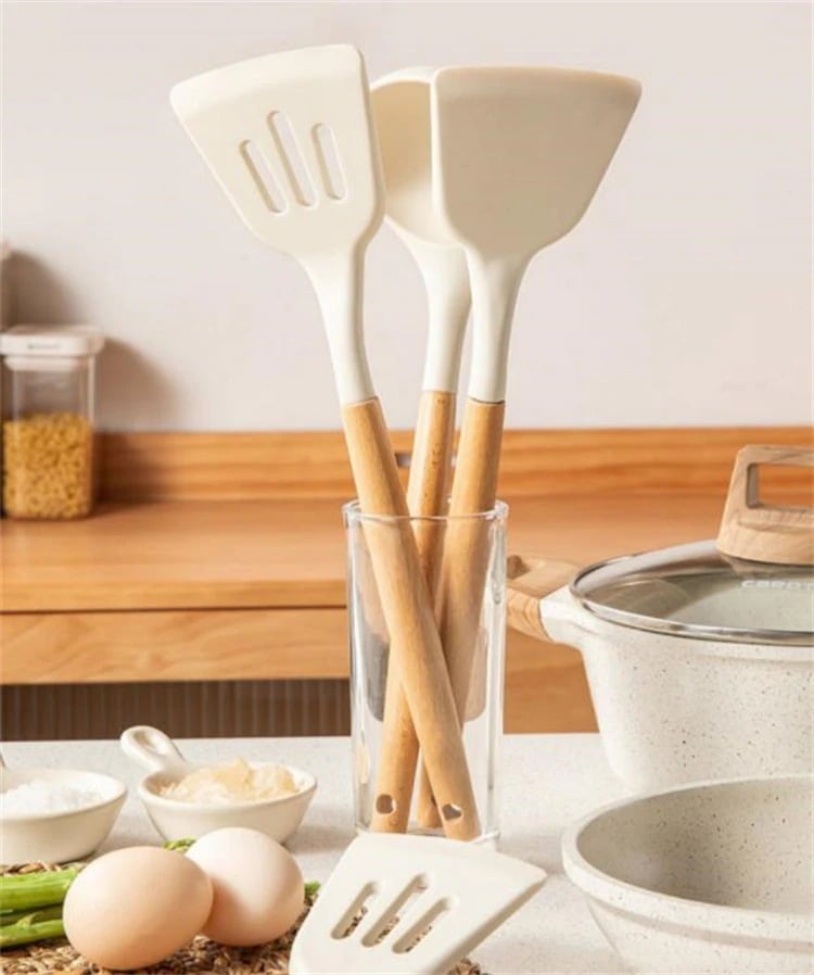 激安セール シリコンシャベル 木スコップ 非粘着鍋専用 鍋シャベル 調理器具 焼きブレード 3点セット 家庭用 高温耐性 炒め物 木質460|正申R