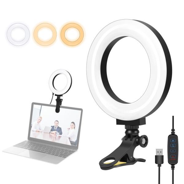 ビデオ会議照明キットのLEDリングライトクリップUSB電源の安定した12cm