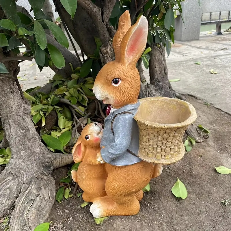 ガーデンオーナメント ラビット うさぎ ガーデンオブジェ 置物 おしゃれ かわいい インテリア 花瓶 植木鉢 樹脂製 庭園 庭 玄関 装飾用