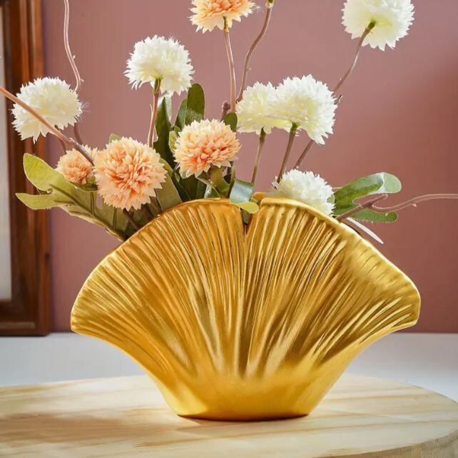貝がら型の花瓶 フラワーベース おしゃれ 可愛い きらきら 割れない フラワーアレンジメント上品 アンティーク風 ゴールド ホワイト テーブル リビング 玄関