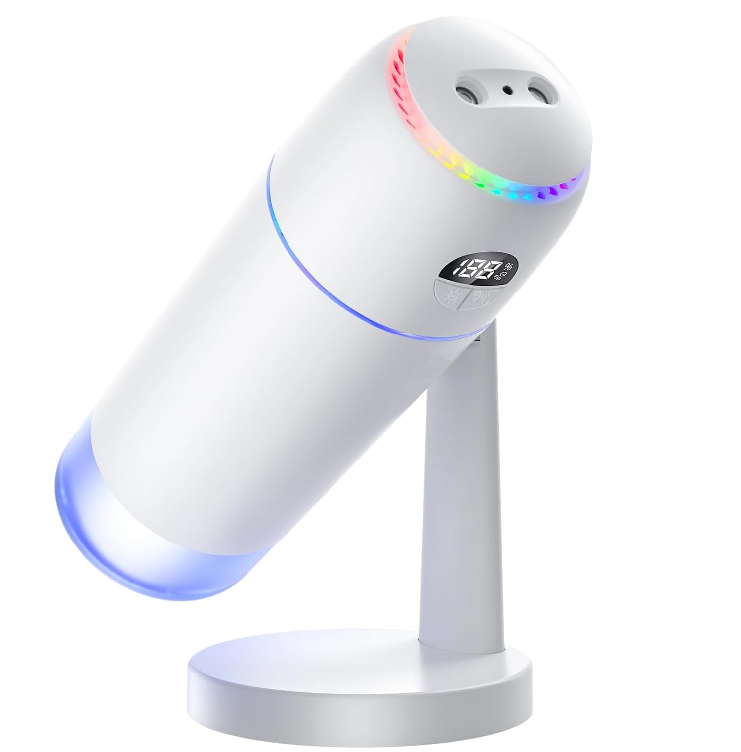 小型加湿器デスク枕充電式加湿器ダブルノズルアロマ対応500ml大容量超音波加湿器コードレス加湿器静音省エネ乾燥防止ブラケット付き自動車用テーブルオフィス会社寝室用 (ホワイト)