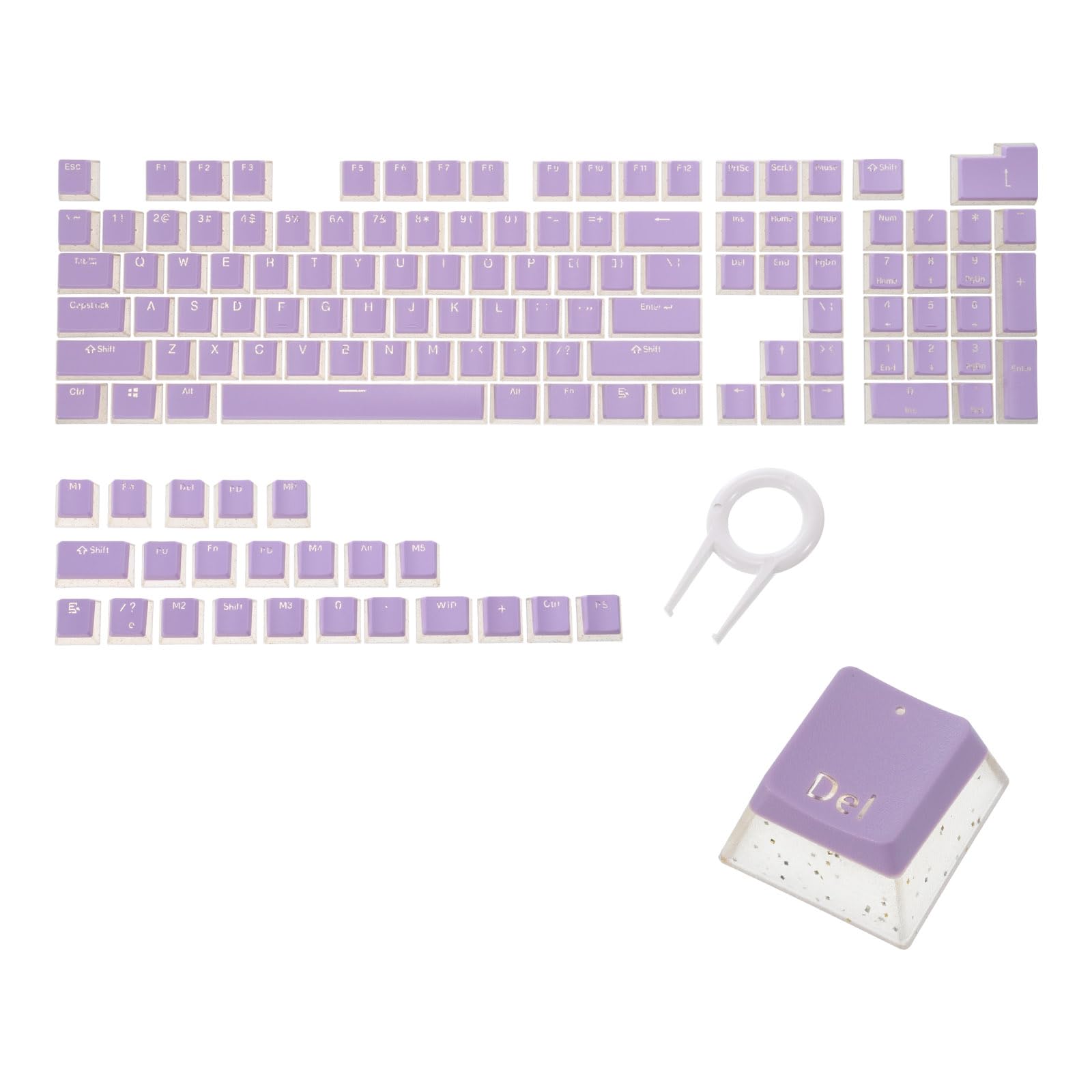 130キープディングキーキャップセット OEM横ずっぽう 60%ABS 61/63/64/68/75/82/84/87/96/98/104/130 機械類式キーボードレイアウト用 キーキャッププラー付き添い人 ラベンダーパープル ダブル打つこと
