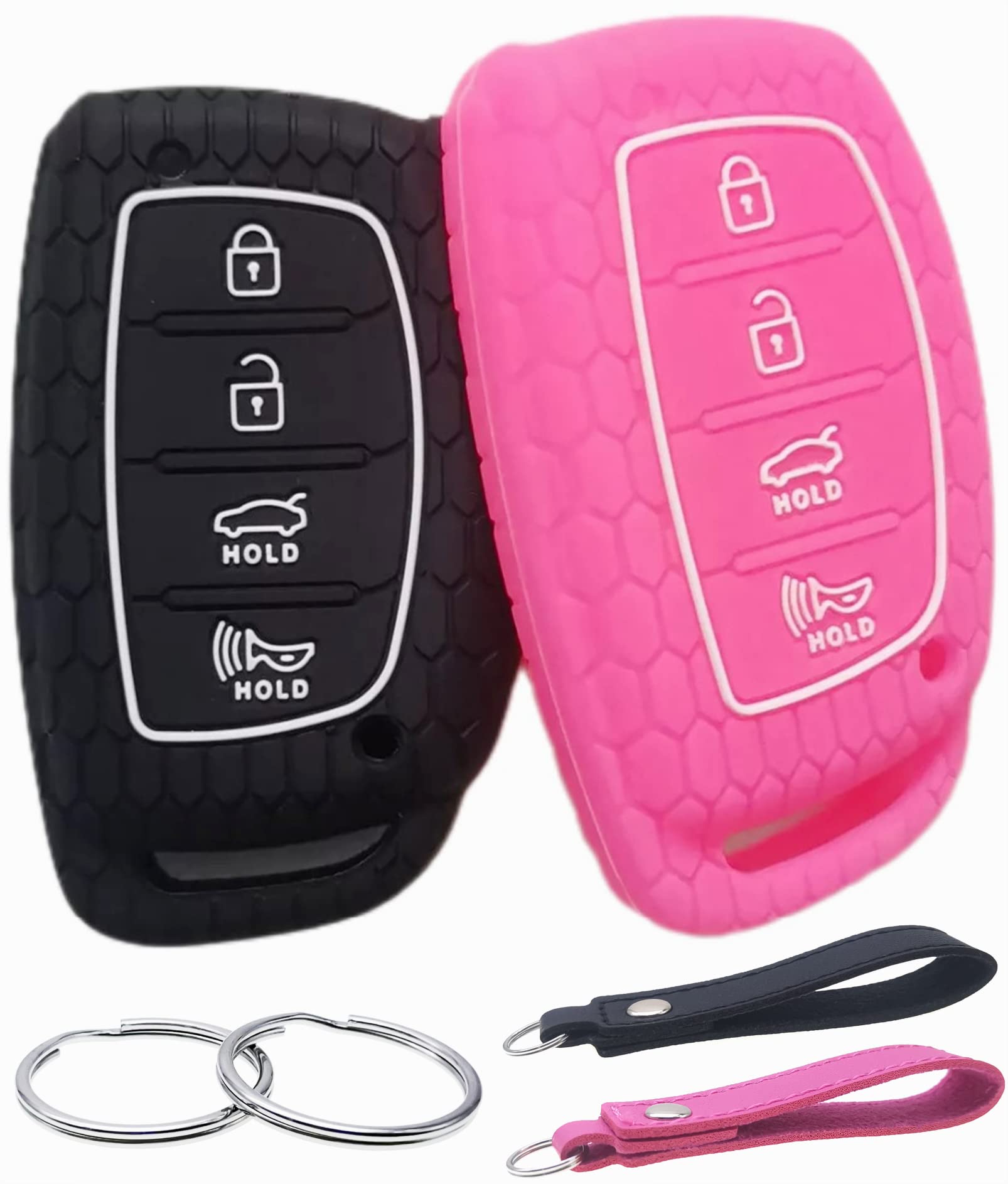 シリコンラバーキーフォブカバー 2016-2021 Hyundai Elantra Elantra GT Ioniq Sonata Tucson SY5MDFNA433《Eject/Foldボタン付きキー非対応》(4ボタンスマートキー、ブラックローズ)