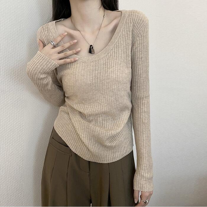 トップス Tシャツ カットソー インナー エレガント レディース 大人 可愛い きれいめ カジュアル フェミニン ラウンドネック 長袖 シンプル ベーシック ゆったり ベージュ ブラック 黒 春 夏|正申R