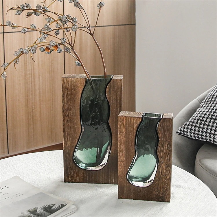 激安大売り出し 花立て 芸術品 北欧表現スタイル 青写真観念 実木 硝子の花立て かざり付ける品 家の飾りつけ 部屋の入り口の飾りつけ