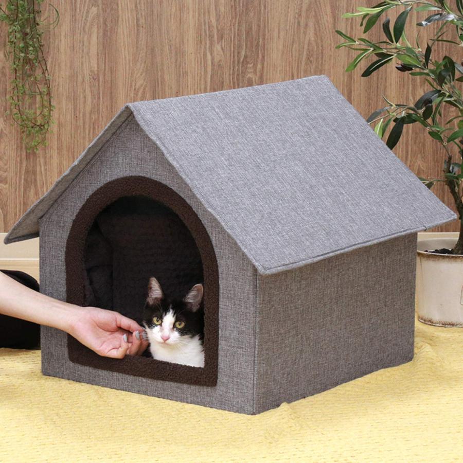 大型三角屋根ペットハウス、幅53cm x 奥行き59cm x 高さ49.5cm（折りたたみ式、犬と猫用の屋内ペットハウス、屋根付き）｜正申R