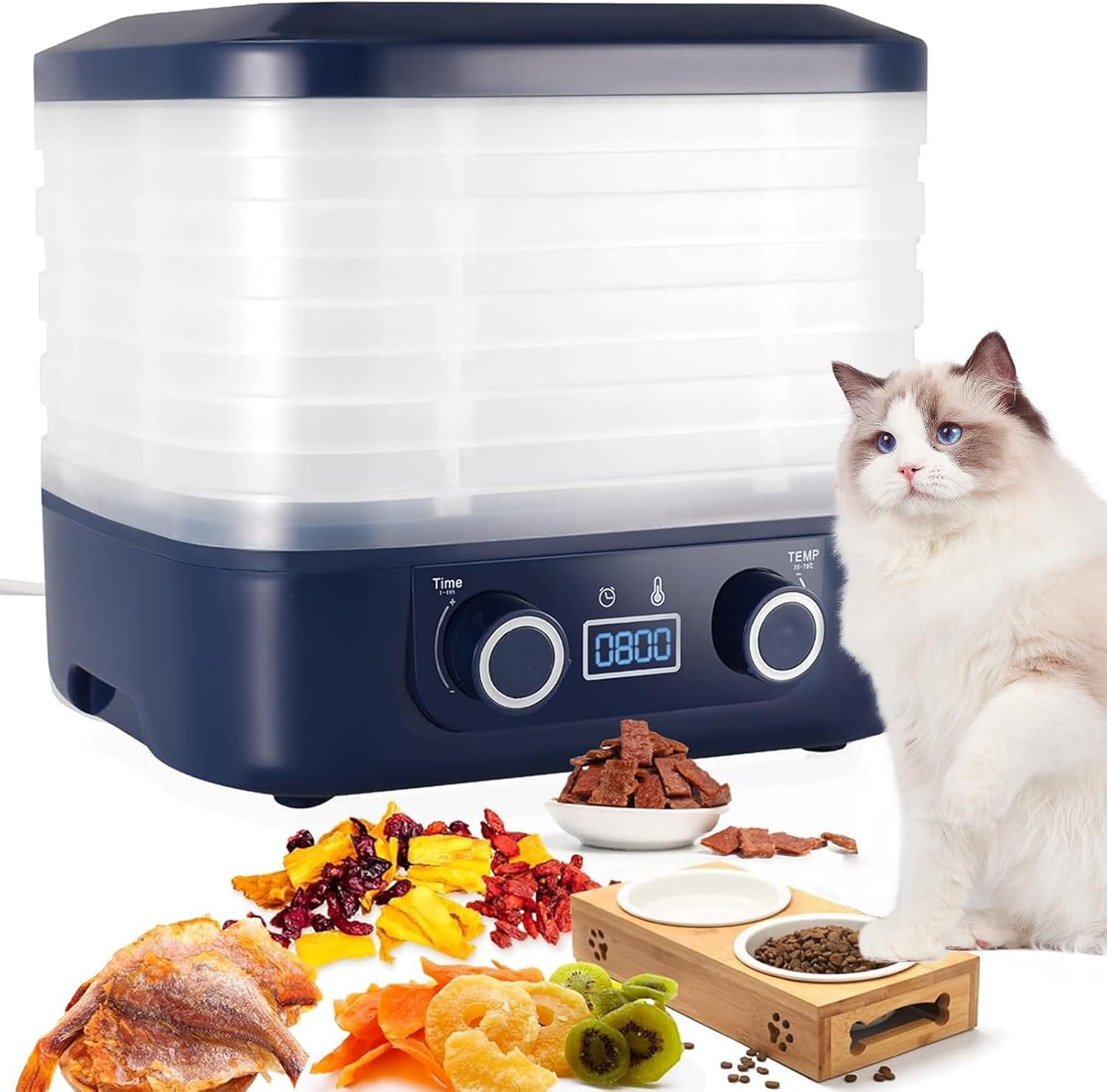 5トレイ電動フルーツドライヤー、調整可能な温度とタイマー付きの食品乾燥機、家庭用、ジャーキービーフフルーツ肉野菜スナック用キッチン乾燥機|正申R