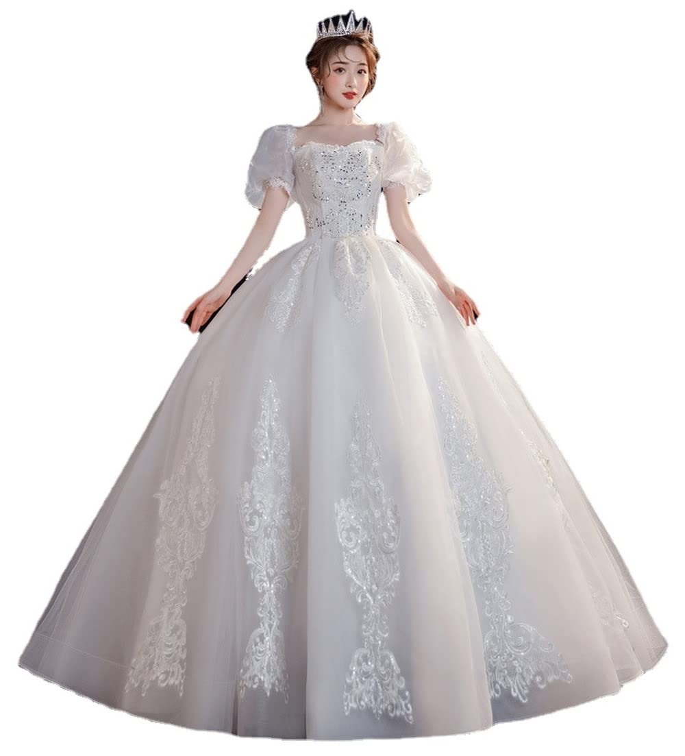 ウェディングドレス 半袖 結婚式 編み上げタイプ ロングドレス 撮影用 花嫁 イブニングドレス ぽっちゃり 妊婦もOK 二次会 演奏会 忘年会 大きいサイズ キラキラ スパコール S~8XL (4XL)|正申R