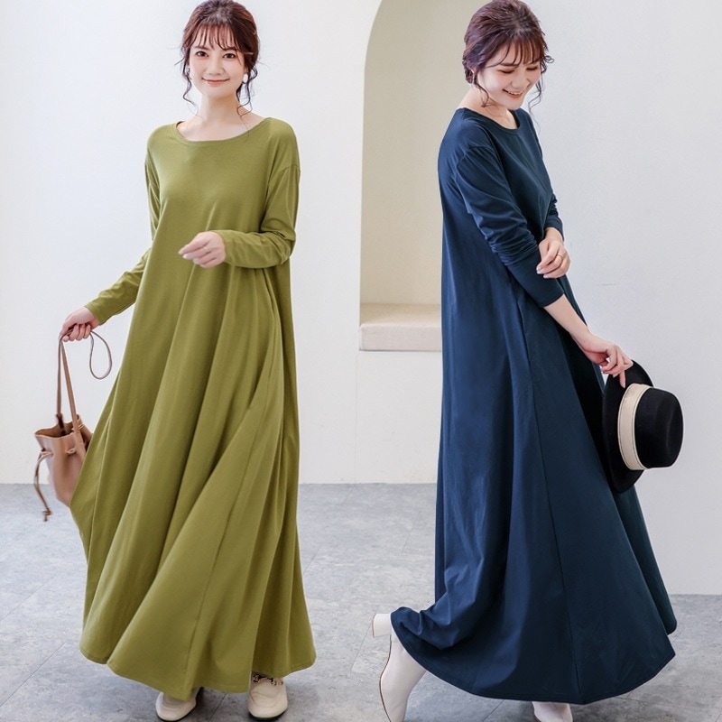衣装レディース烏兎冬ロング衣装長袖ボトムアップ無地成人女性服好いたらしいめマタニティードレス体型覆いかぶせるマキシ5030