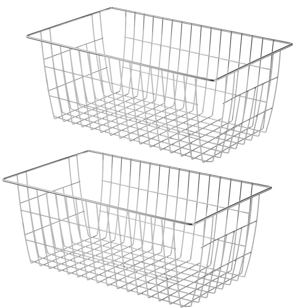 ワイヤーバスケット かご 収納ケース キッチン収納ボックス 小物入れ 取っ手付き 冷蔵庫適用 ホワイト 2個セット