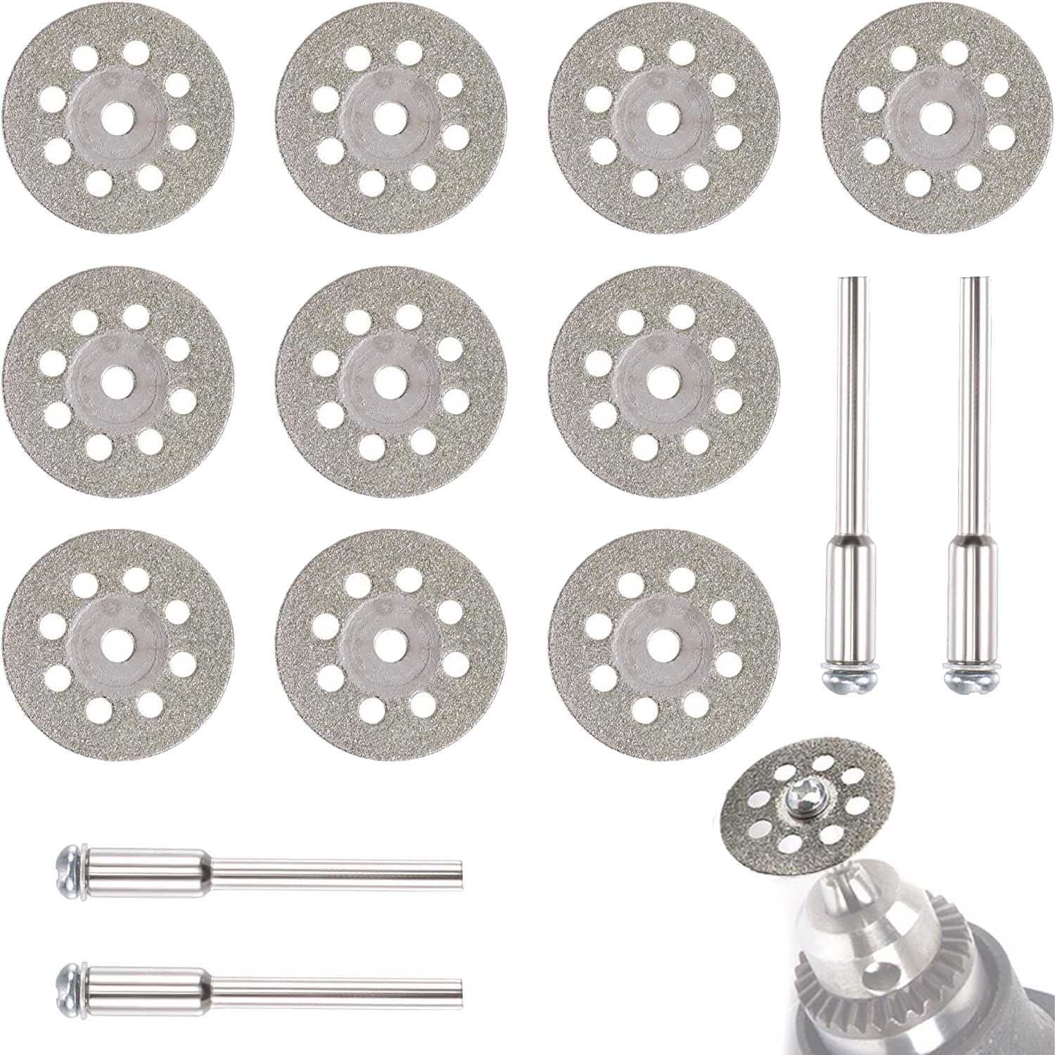 リューター ビット ダイヤモンド 14PCS 直径22mm*10枚 リューター ディスク 2.35mm軸*2本 3mm軸*2本 リューター ダイヤモンド カッター リューター ディスク ダイヤモンドカッター ミニルーター ビット リューター ビット カッター 幅広い対応機種