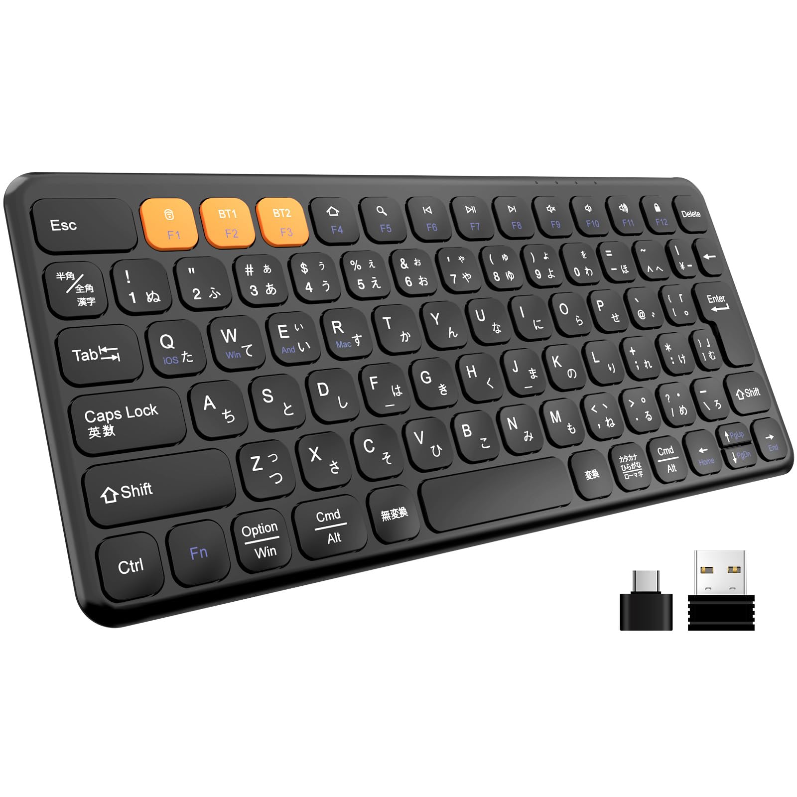 2.4G鍵盤 無線電話 (受信システム属する) Type-C?USB-Aうつり変わりアダプター付き添い人 二つ繋ぎ合わせる遣りかた 静音 パウダーコンパクト鍵盤 薄型 軽さ Type-C申し受ける式 JIS引き合い日本語取り合わせ 参デバイス親しさに切替え 持っていく スマホ マイコン iPad用 Windows Mac iOS Android相応う (黒いこと)