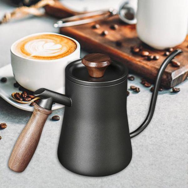 550mlドリップ湯わかし木製ハンドルコーヒーポットティーケトルブラックに注ぐ