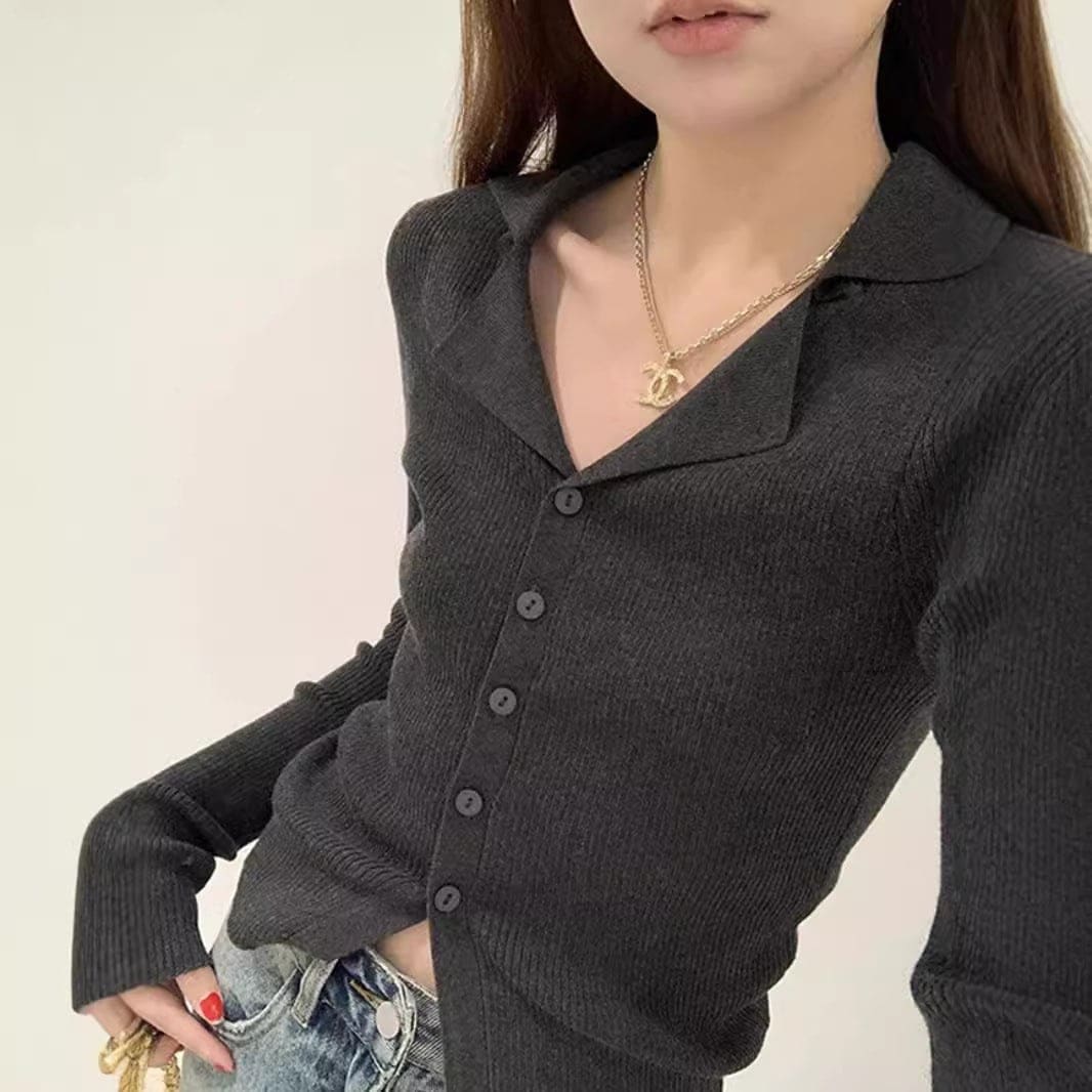 流行り物 大人気 第一義的編み物 編み物お召しもの なリブニット に着たいポロッエストシェイプ細身長袖セータートップス
