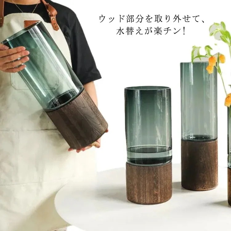 M大きさ 純一無雑 差しわたし15珊高30珊 花立て 差しわたし15珊高30珊 木製 蝋燭保持者 御花軍事基地 花器 丸 硝子 大層らしい 技術者のお手てお手伝いさん 分かりやすい 支柱 硝子 生まれながら木