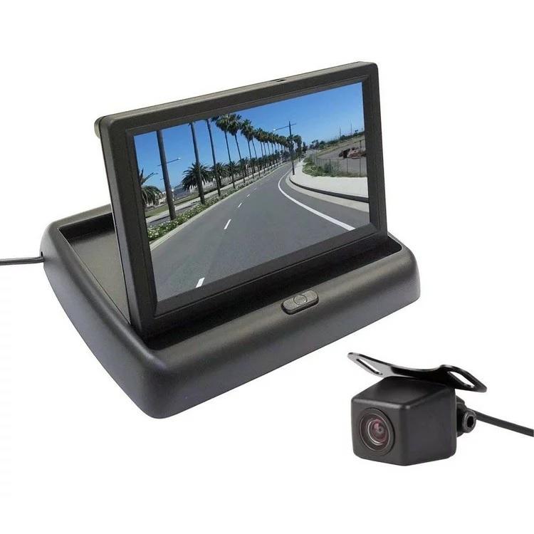 折り畳み式5インチフリップアップモニター ワイド画面 映像入力2系統 小型防水カメラのお得なセット ガイドライン表示対応 12V専用 MOT50A0119N|正申R