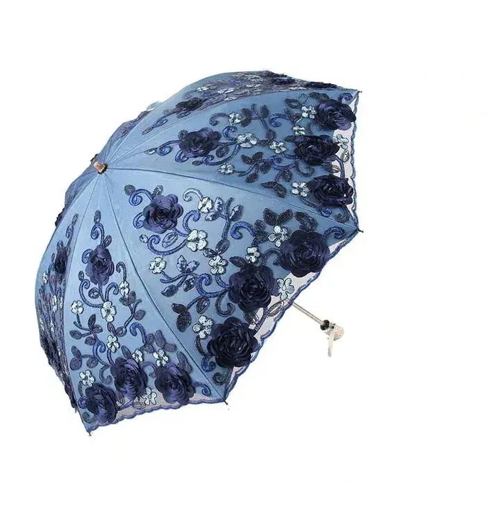 雨にが来た日がさ 折りたたみ パウダーコンパクト 遮光 とり捨てる スピード競技 刺しゅう 軽さ 晴雨兼用 レディース 紫