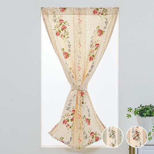 小窓用 購入注文 喫茶店覆い布／幅51～100cm×丈15～50糎／薔薇の青写真を刷り上げるした小花柄喫茶店覆い布「サクラ色」