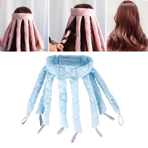 タコヒートレスヘアカーラーレイジーカーラーヘッドバンドブルーショートヘア用