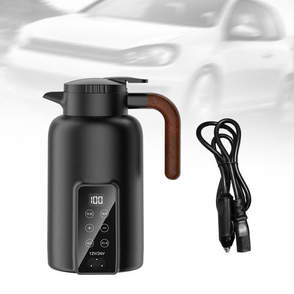 車用電気ポット カーポット 車用湯沸かし器ポット 大容量 1300ML 車用電気ケトル 加熱保温ポトル カーポット 車湯沸かし 12V 24V 黒|正申R