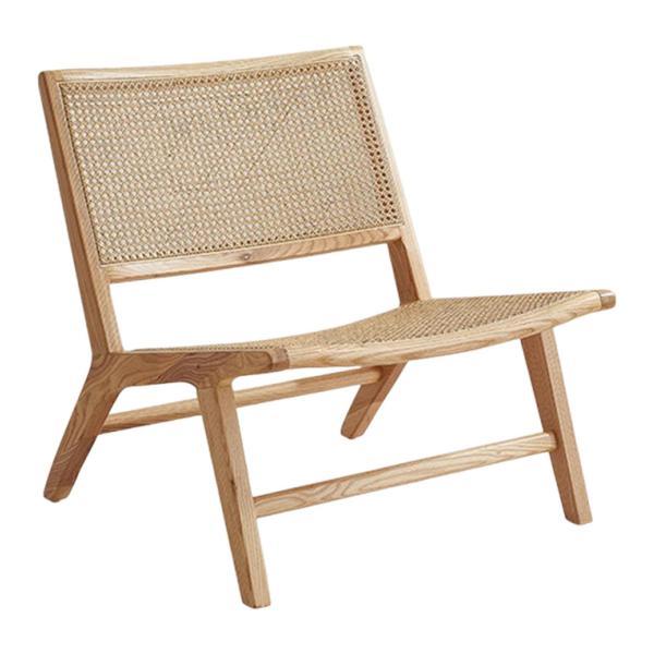 手編みのラタンを使用した木製ラウンジチェア 63x70x73cm パティオバルコニー用 頑丈なクロスバーサポート 角張ったデザイン シングルシート|正申R