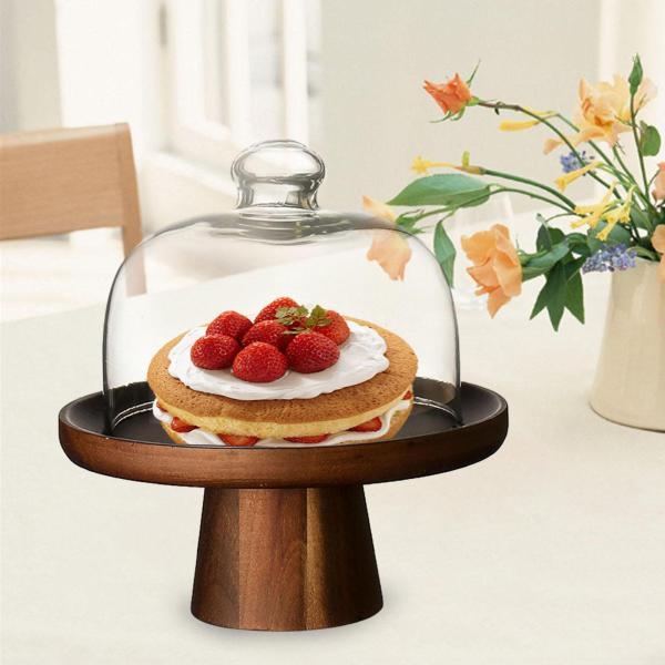 木製ケーキスタンド 蓋付き フルーツプレート装飾ディスプレイスタンド ウェディングパーティー用 6インチケーキ用|正申R
