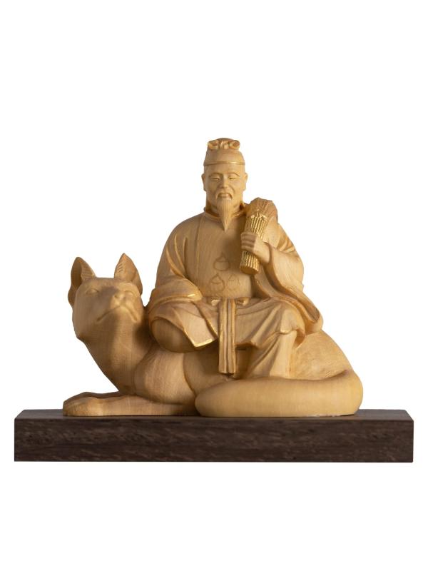 最低限度仏 狐狸神 7.3糎（木製：ツゲ 金泥仕上）＿お狐狸 狐狸 仏像 図形 木彫り 飾りつけ（GSBいなりのかみ