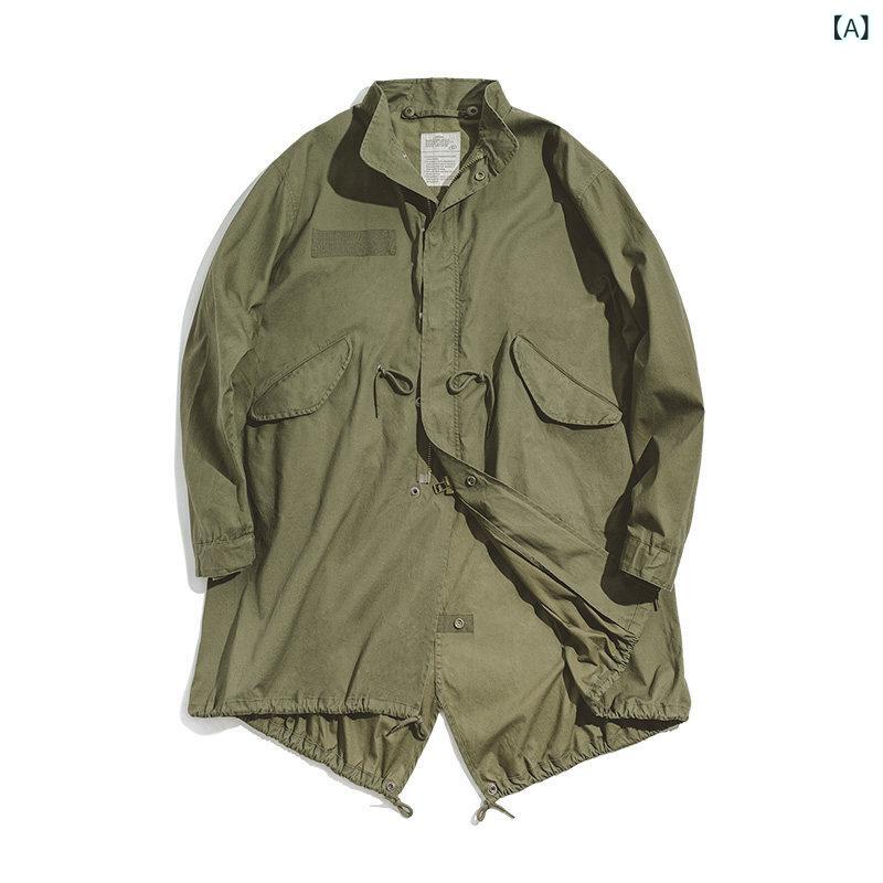 メンズ 冬用 ワークウェア Madden Workwear アメリカン レトロ第 二次 世界 大戦 M 65 トレンチコート フィッシュ テール ウインドブレーカー ロング コート ケープジャケット 男性用