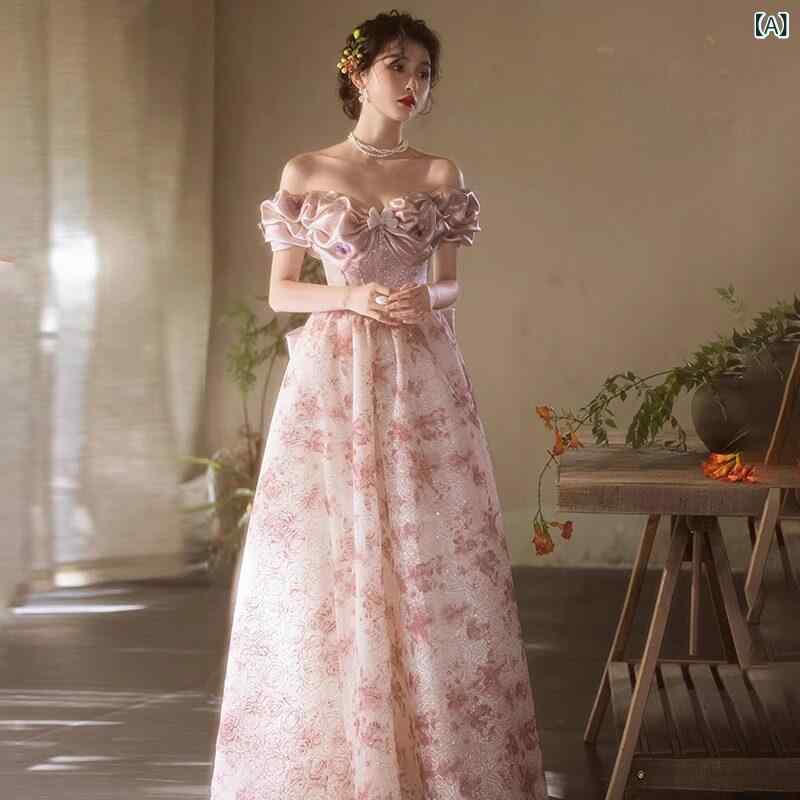 パーティー ドレス スタイル フレンチトースト ドレス 花嫁 2025 新作 婚約 ドレス スカート ホームカミング バンケット ワンショルダー ハイ エンド レトロ スタイル