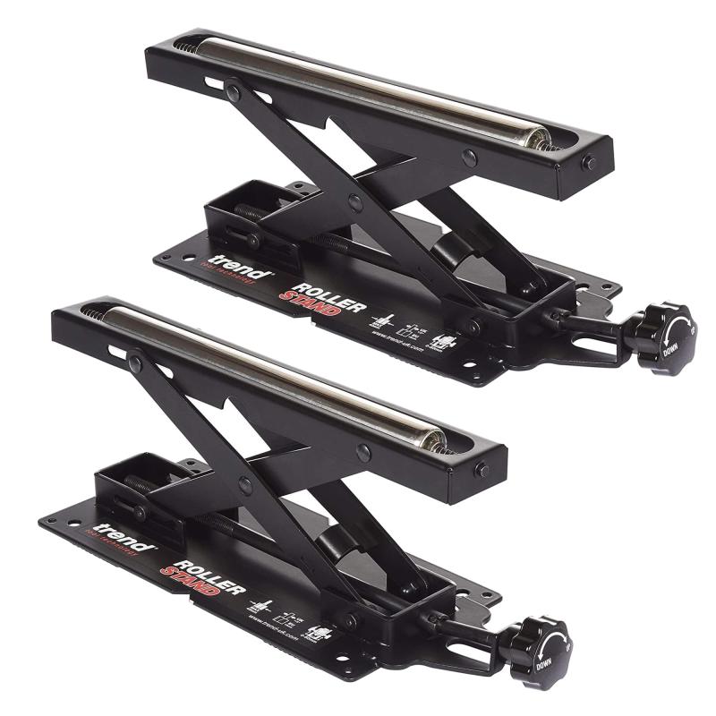 Trend Set of 2 Adjustable Benchtop Miter Saw Roller Stands, 62kg Capacity and Height Adjustment from 50mm to 160mm, R/Stand/A/2