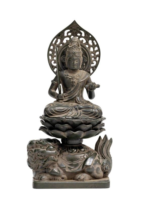 仏像 文殊菩薩 15cm （古美青銅） 仏師：牧田秀雲 原型＿（卯年生まれ）十二支守り本尊 干支 高岡銅器(KSもんじゅぼさつ)