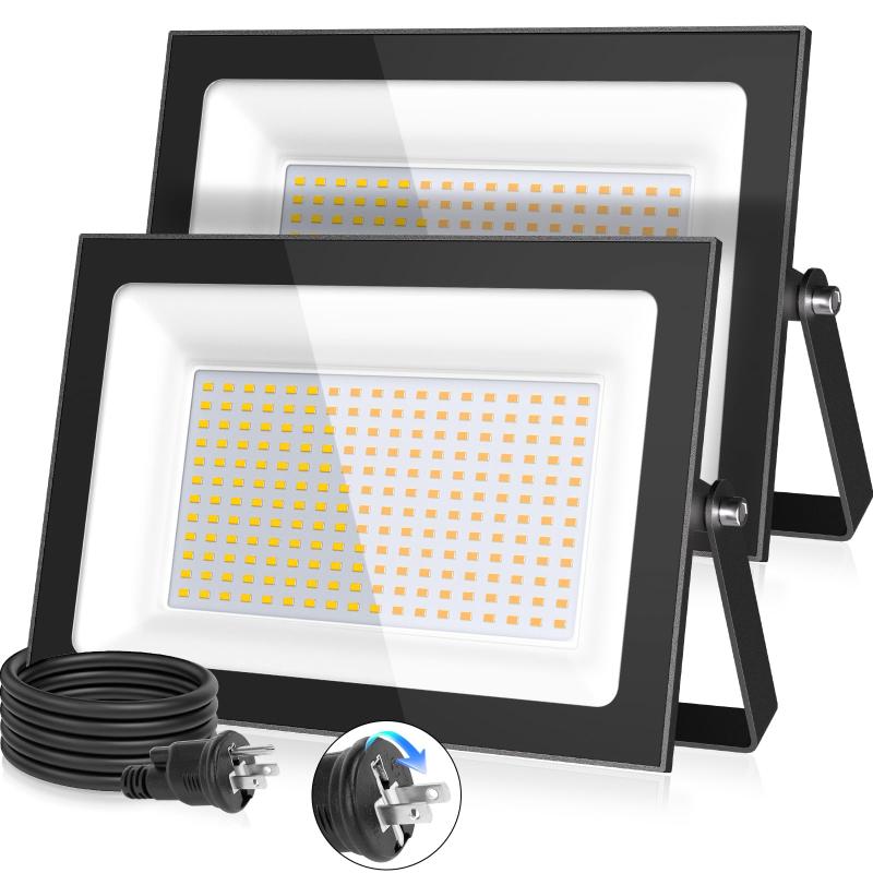 MEIKEE【100W 200W 超薄型 白熱電球色 2個仕掛ける】LED写真用照明 張り出し灯 室外写真用照明 2700K 超高明快さ 省エネ どしゃ降り相応う IP66雨合羽 相当 5万第四次元点灯能力のある 13年歳耐久度 省エネ 120°広角 張り出し点火装置 お店用 パーキング場 ガ