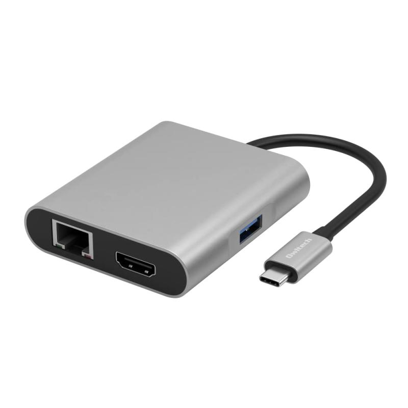 オウルテック USB Type-Cハブ 4 in 1 USB3.2 Gen1対応 PD100W 給電ポート付き USB Type-C to マルチポートアダプター HDMI/LAN/Type-Aポート/給電用Type-Cポート シルバー OWL-DS31