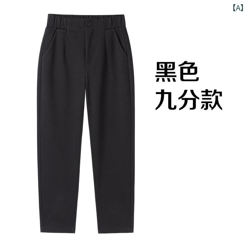 レディース ハーレムパンツ 女性用 プラス サイズの ウール シガレット パンツ、 春、 秋、 冬、 ハイ ウエスト、 ゆったり、 スリミング、 ハーレム パンツ、 ぽっちゃ り 女子向け ストレート レッグ スリムフィット スーツ パンツ。